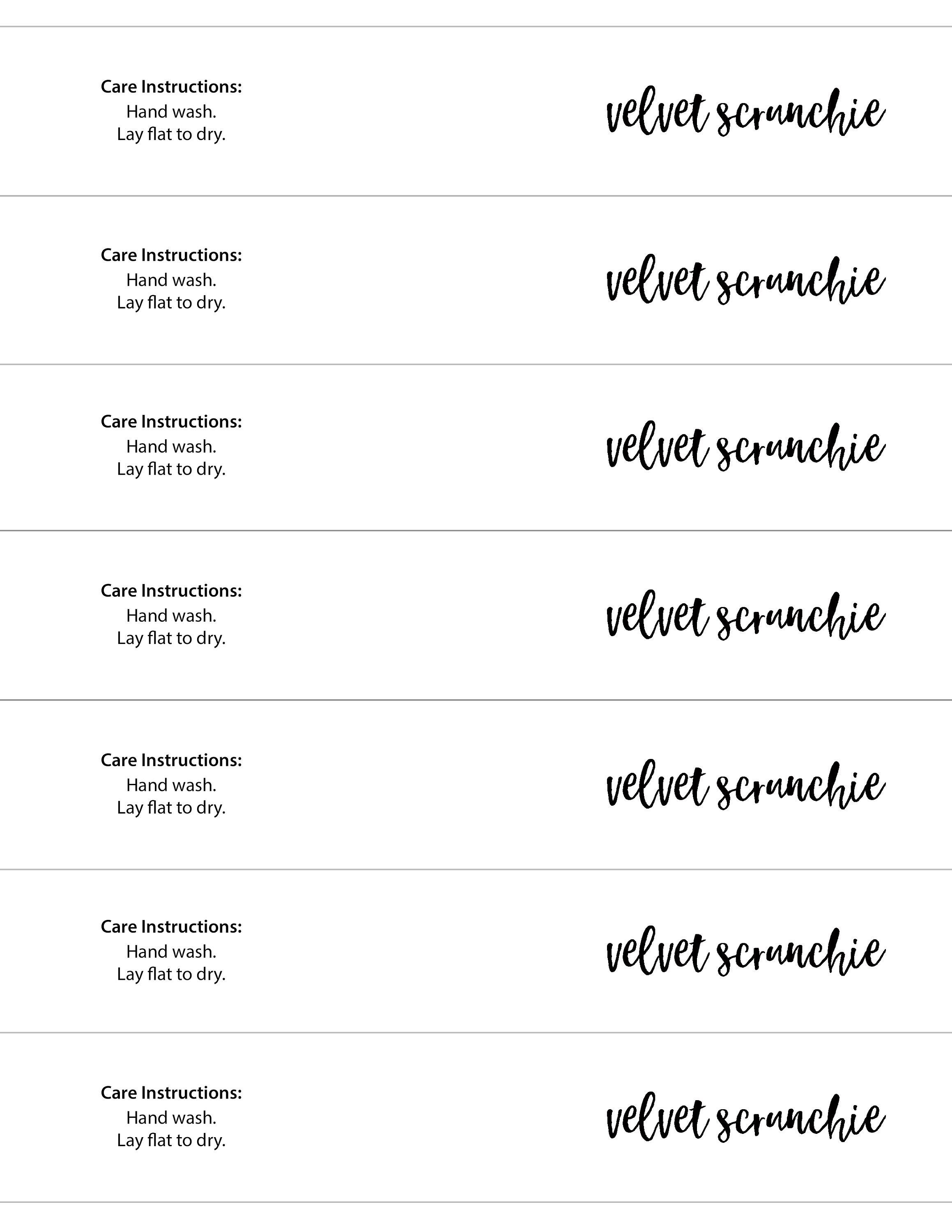 Download Printable: Velvet Scrunchie Tag Template for Single ...
