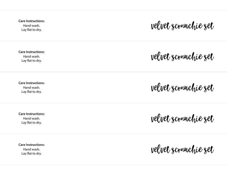 Download Printable: Velvet Scrunchie Tag Template for Single ...