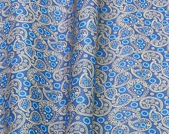 100% Cotton Paisley Print Fabric 44”W Material By the yard for Clothing Quilting Teal Blue Gold