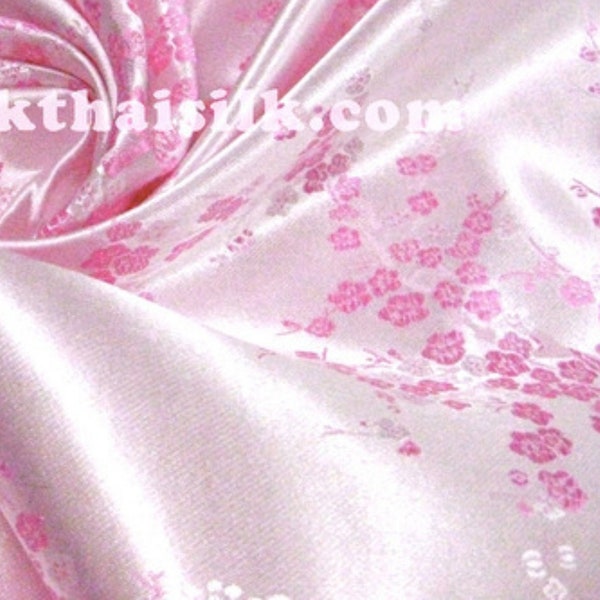 Cherry Blossom Faux Silk Brocade Fabric 36"W by the yard - Baby Pink