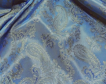 Blue & Gold Paisley Jacquard Cupro Bemberg Lining Fabric 60"W BTY