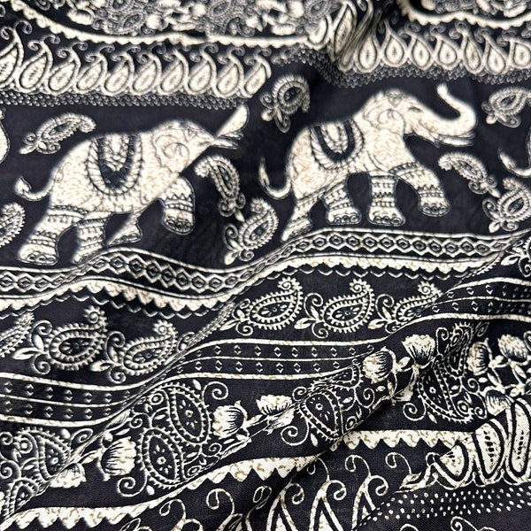 Thai Elephant & Paisley Cotton Fabric Material Drape very well Great for Thai Pants, Drapes, Tops, Pillow Cases