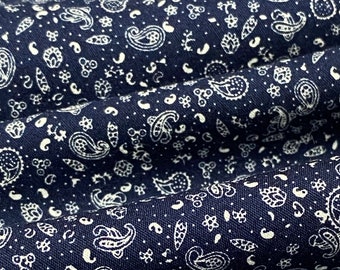 100% Cotton Paisley Print Fabric 44”W Material By the yard for Clothing Quilting Dark Blue & White