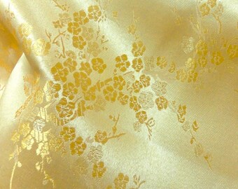 Turquoise Gold Dogwood Cherry Blossom Faux Silk Brocade Fabric BTY Material