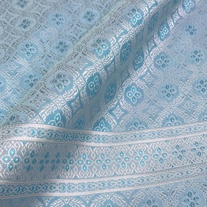 Thai-Laos Traditional Artificial Silk Fabric Material for Skirts Wraps Craft Wedding Dresses - Baby Blue