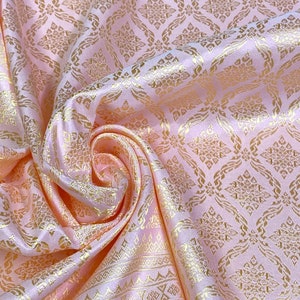 Rose Gold Thai-Laos Fabric: Traditional Ethnic Pattern Silk for Skirts, Dresses