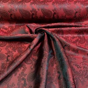 Cupro Bemberg Lining Paisley Jacquard Fabric Material for Jackets Suits Shirts Skirts Lining - Dark Red Black