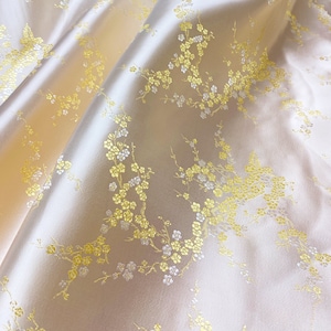 Cherry Blossom Brocade Faux Silk Satin Fabric 36"W by the yard Material Craft Decor - Gold/Cream