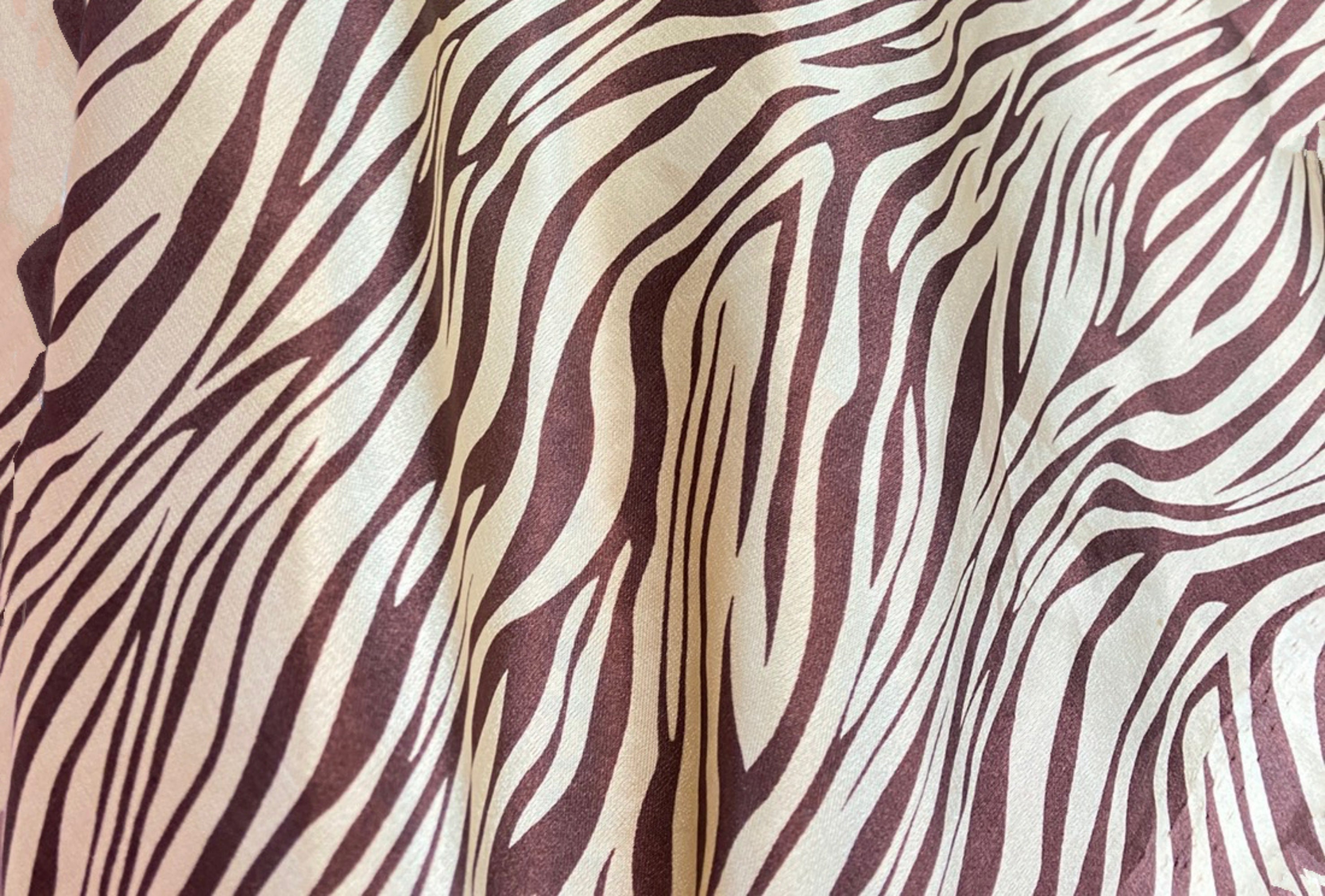 Zebra Animal Print Faux Silk Satin Fabric Material Brown Gold Etsy