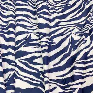 Zebra Print Poplin Cotton Fabric: Dark Blue & White, By The Yard