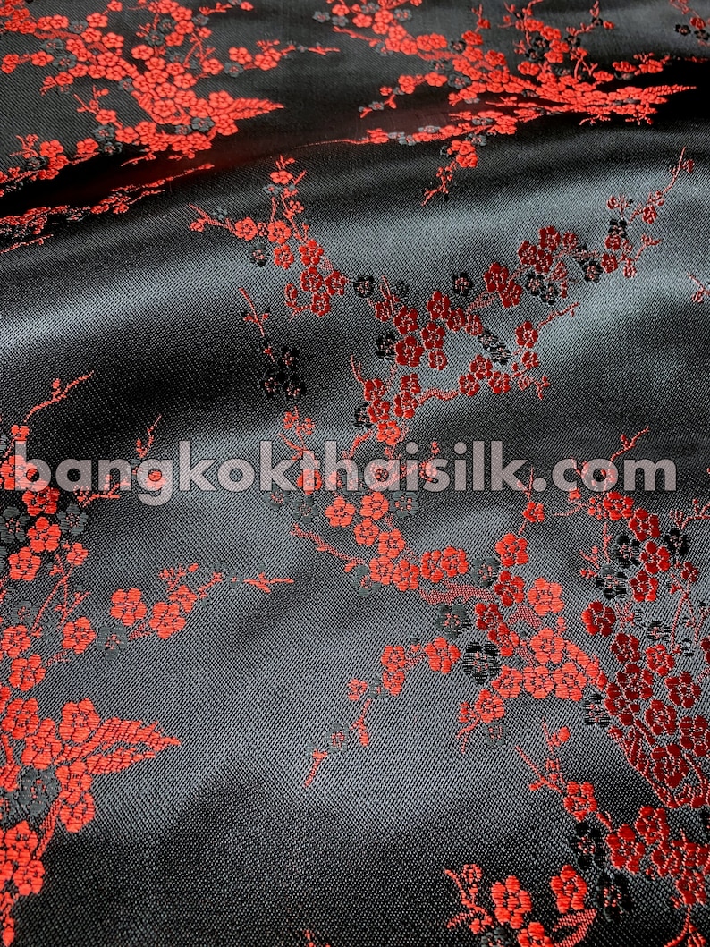 Cherry Blossom Faux Silk Fabric 36W by the yard Black & Etsy