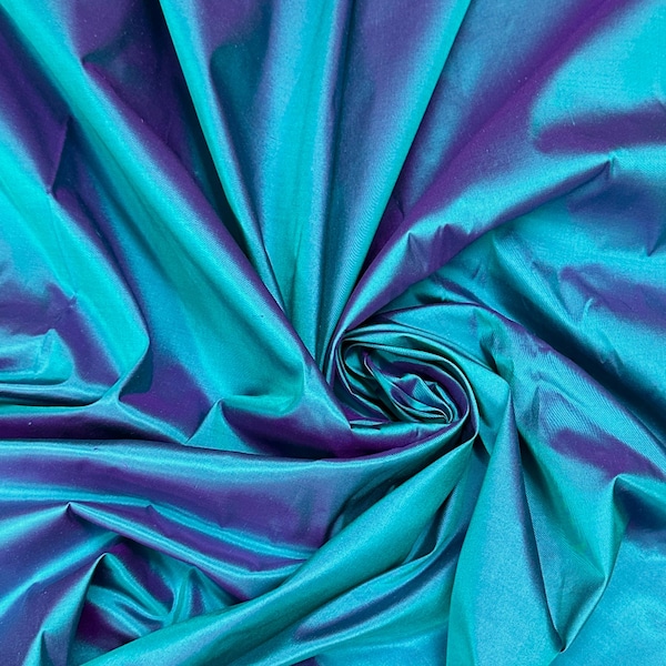 Iridescent Thai Silk Fabric: Turquoise Green Shot Purple, 40" Wide