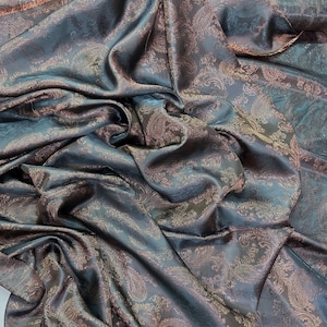 Dark Copper Brown Paisley Jacquard Cupro Bemberg Lining Fabric By The Yard