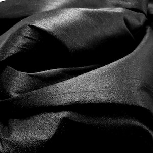 Black Faux Silk Dupioni Fabric – Poly Silk | 58&quot; Wide by the Yard | Lustrous Poly Dupioni for Drapery, Gowns, Decor