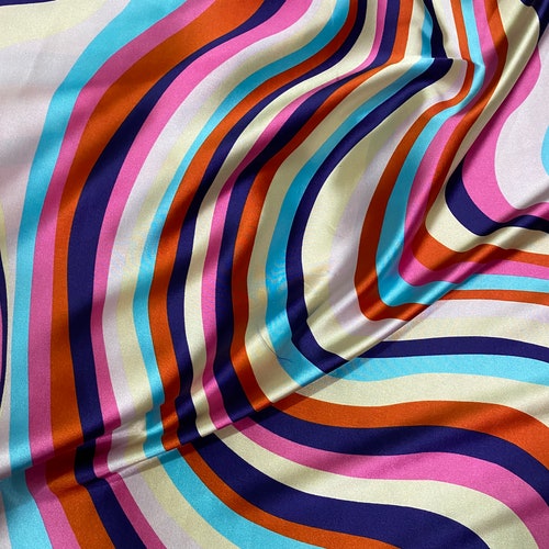 Curvy Lines Stripes Prints Faux Silk Satin Fabric 48w - Etsy