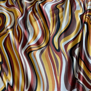 Curvy Lines Stripes Prints Faux Silk Satin Fabric 48w - Etsy