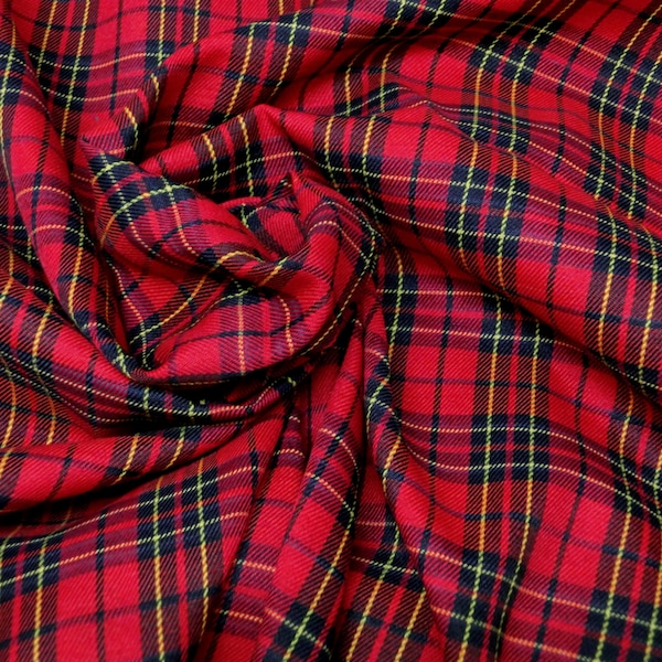 Plaid Woven Cotton Blend Fabric Red Black Tartan, Vichy, Carré pour jupes, kilts, hauts, chemises, taies d'oreiller, robe