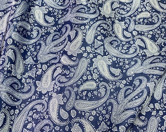 Cupro Bemberg Paisley Printed Fabric Material for Jackets Suits Shirts Skirts Lining - Blue & Ivory