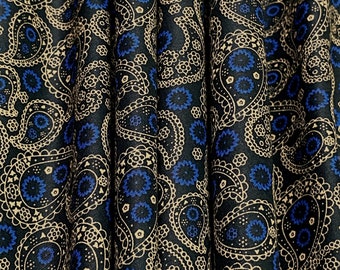 100% Cotton Paisley Print Fabric 44”W Material By the yard for Clothing Quilting Black Blue Gold