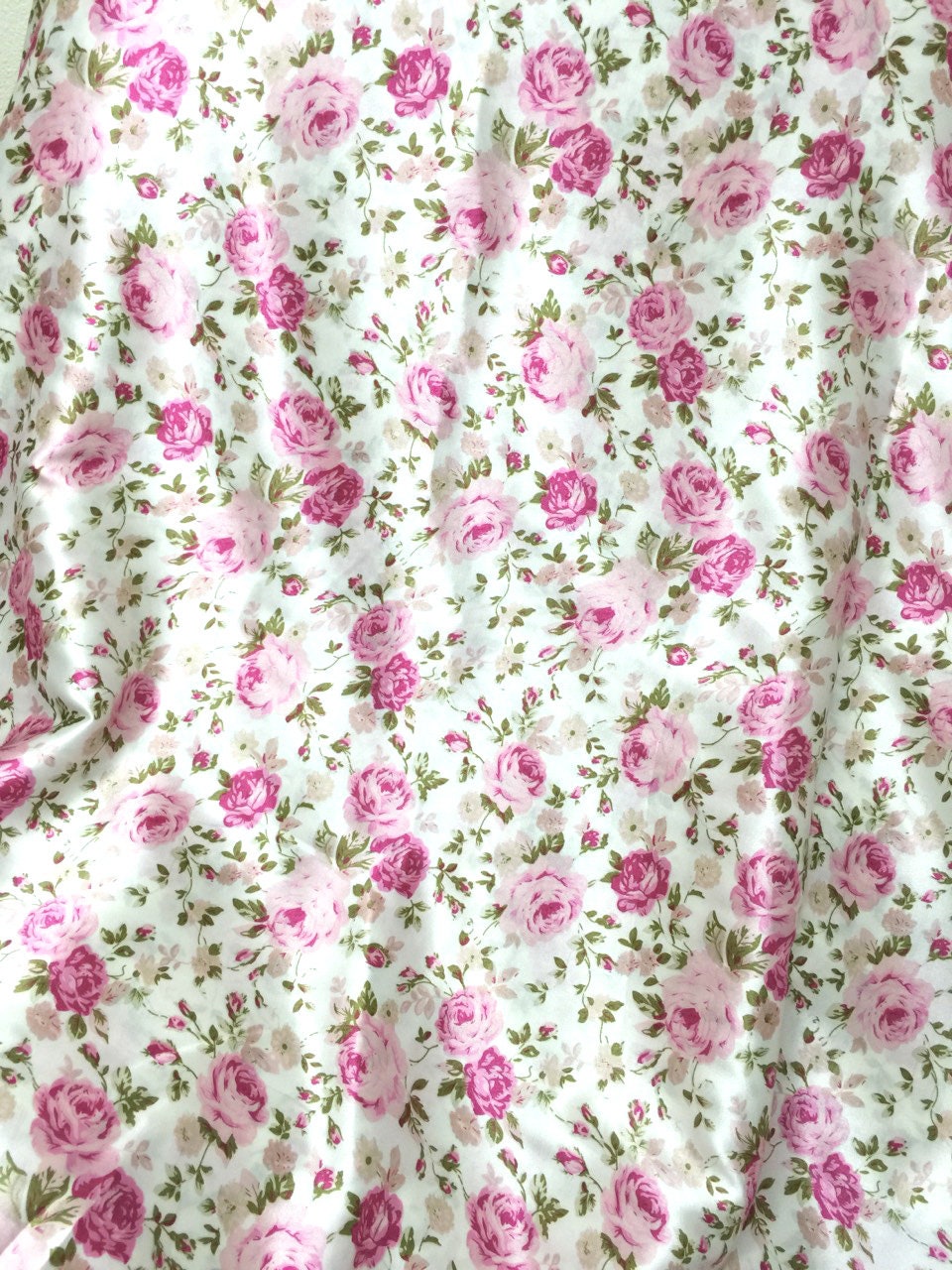 Rose Floral Print Faux Silk Satin Fabric 48w Ivory - Etsy
