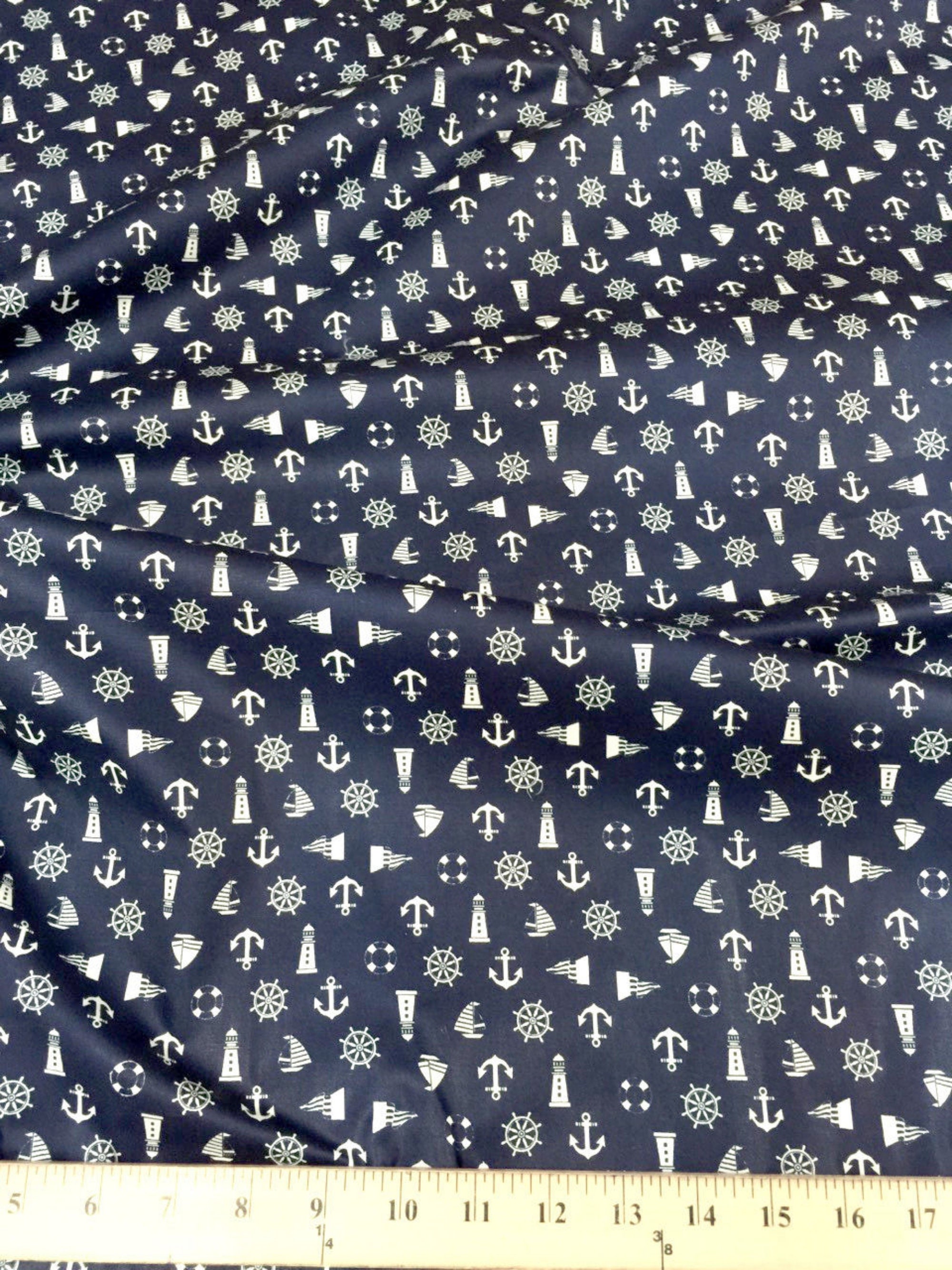 Nautical 100 Cotton Navy Blue Print Fabric 44W Material BTY Etsy Canada