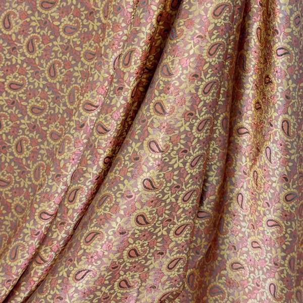 Paisley Indian Silk Soft Smooth Fabric Material Terra Cotta & Gold for Scarves Dresses Skirts Traditional Thai-Laos and more