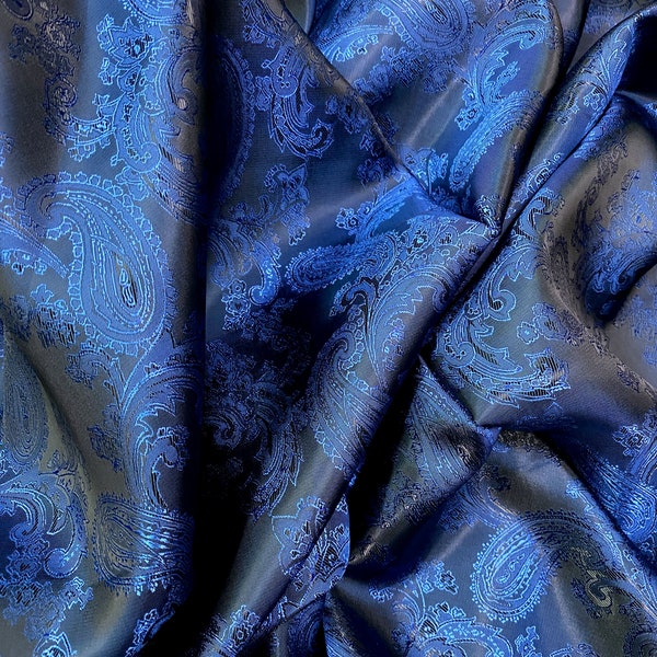 Blau Schwarz Zweifarbige Schillernde Paisley Viskose Jacquard Webstoff Material für Jacken Anzüge Shirts Röcke Futter