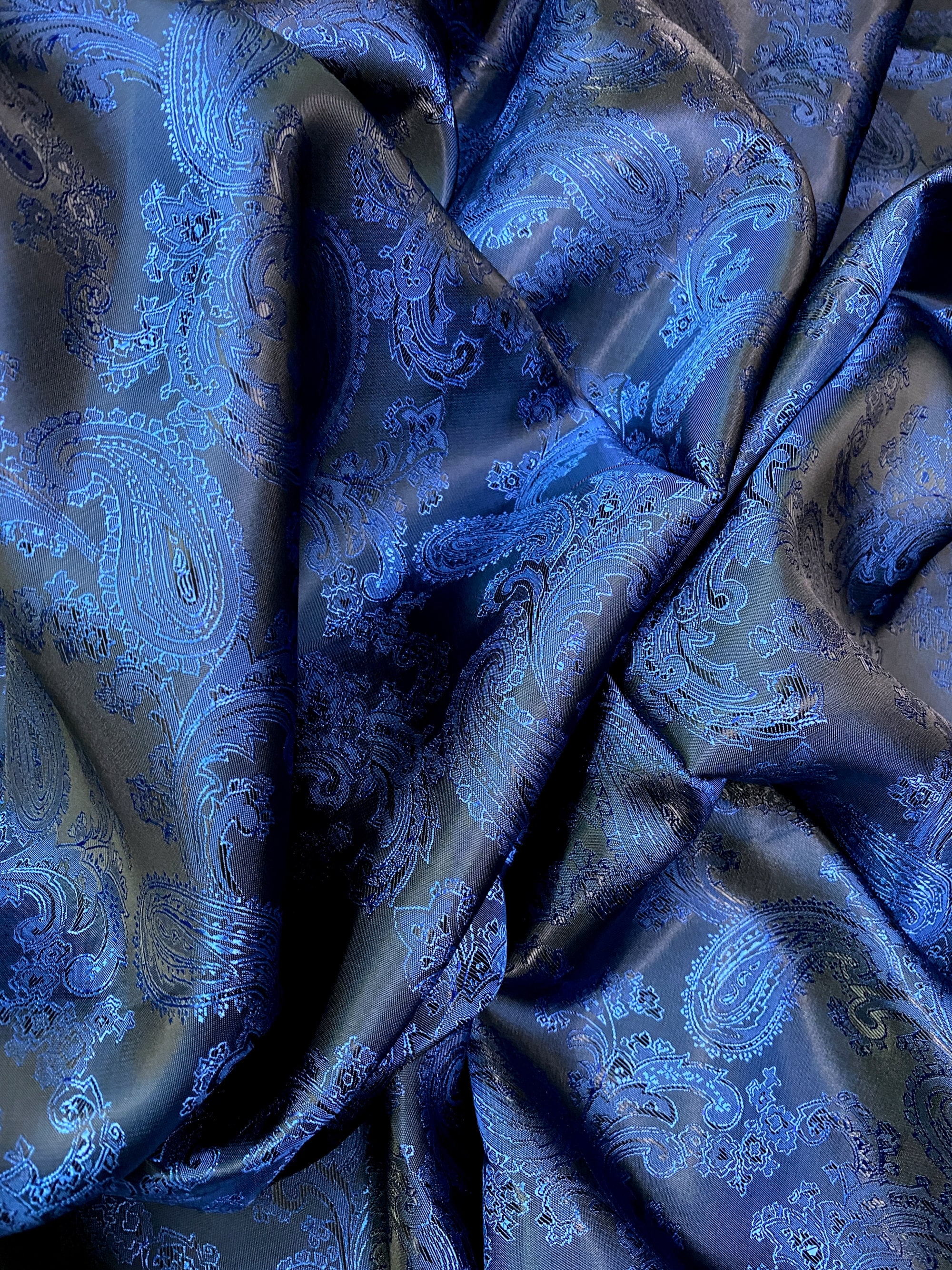Blue Paisley Jacquard Cupro Bemberg Lining Fabric - 58