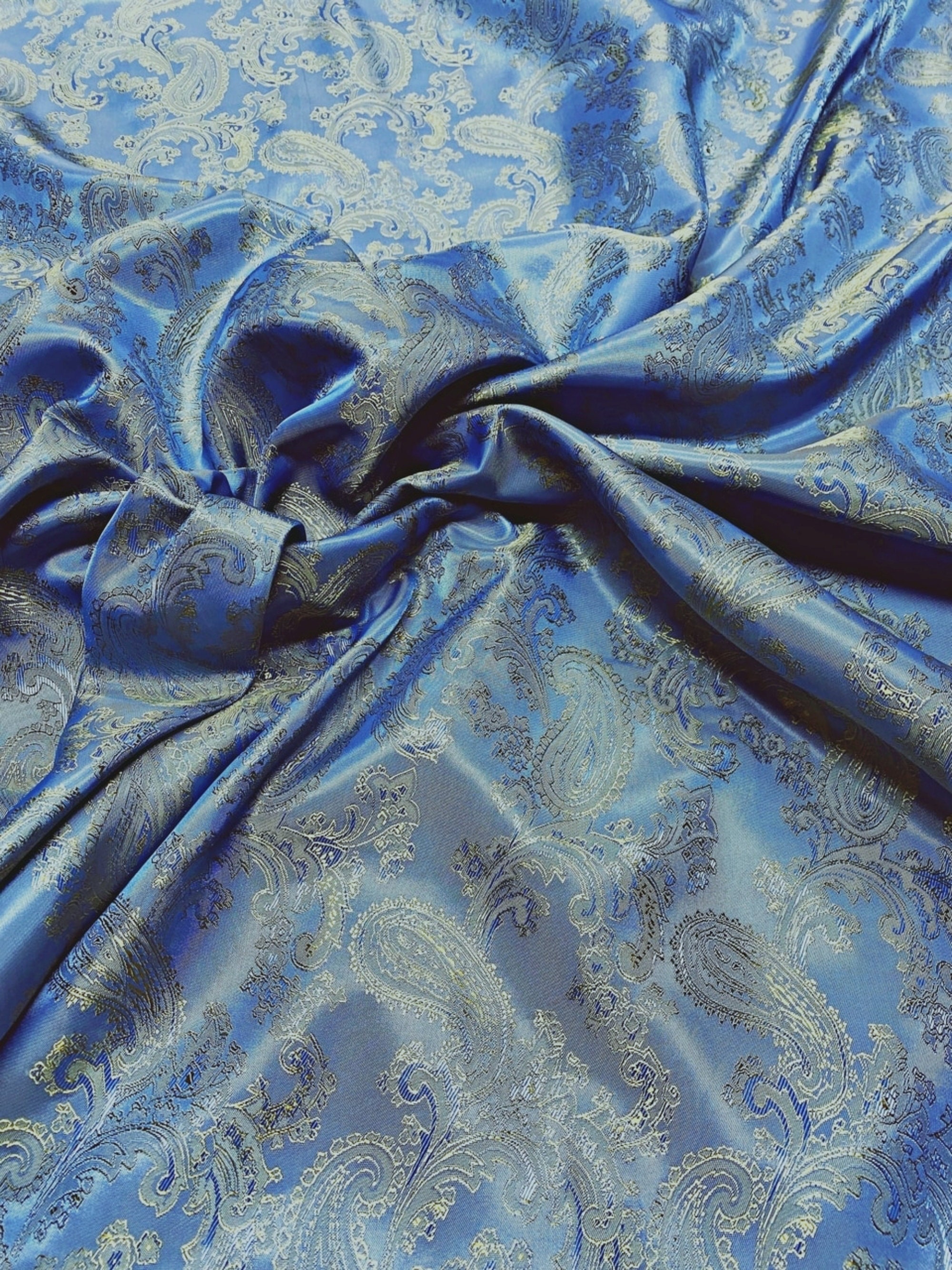 Blue Gold Two-tone Iridescent Paisley Viscose Jacquard Woven - Etsy