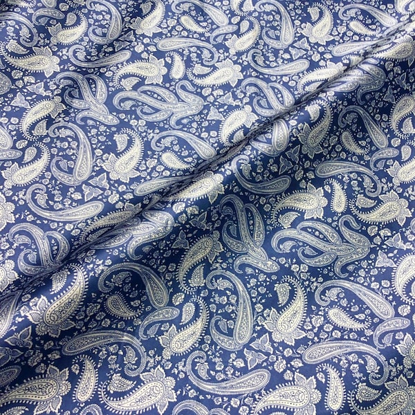 Blue Paisley Print Cupro Bemberg Lining Fabric 60"W BTY