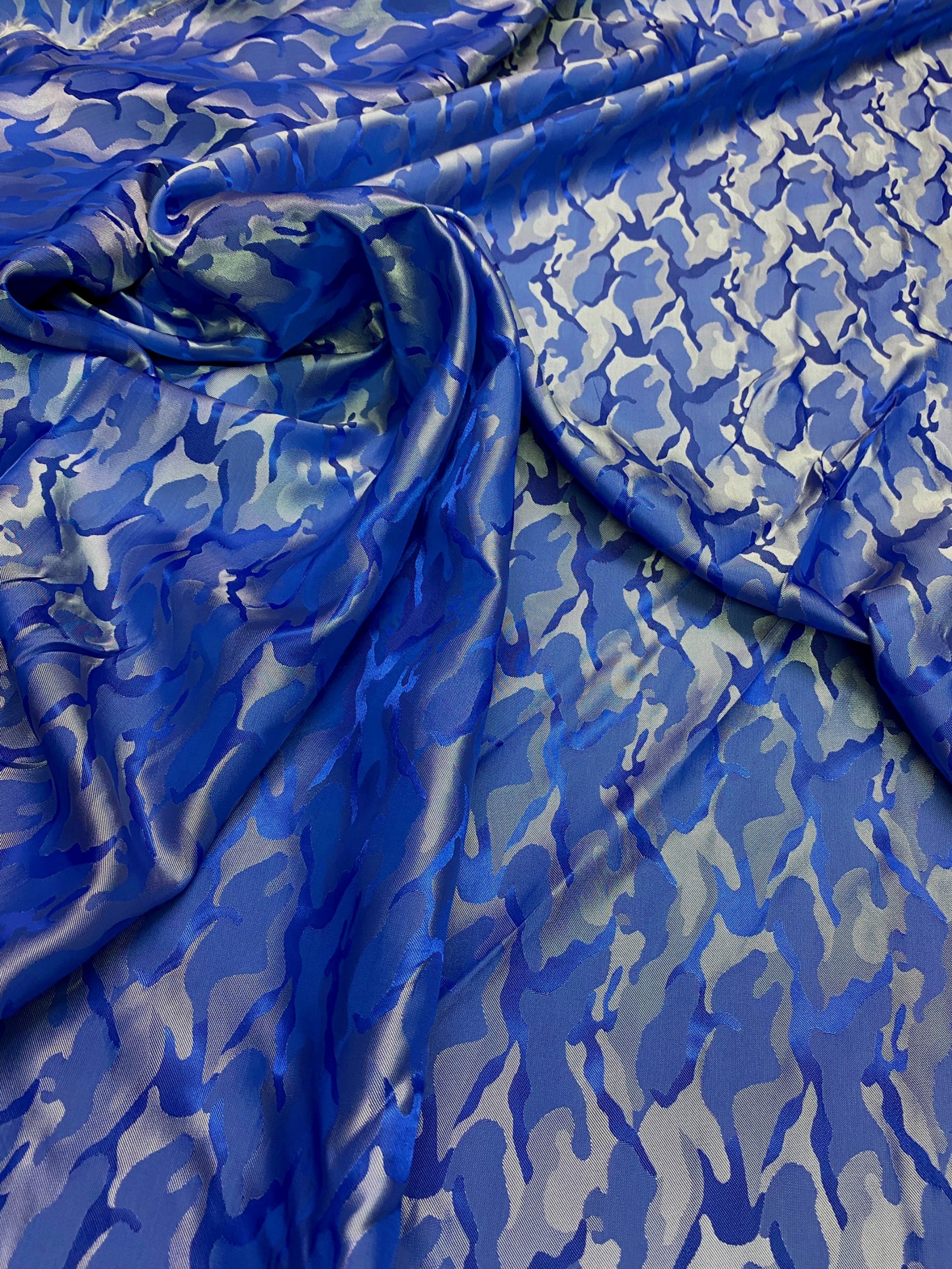 Blue Silver Two-tone Iridescent Army Camouflage Viscose - Etsy