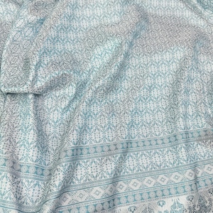Thai-Laos Traditional Artificial Silk Fabric Material for Skirts Wraps Wedding Dresses DIY Decor - Pastel Blue
