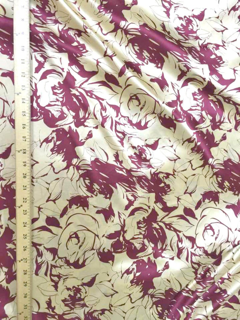 Smooth Roses Print Dark Red and Gold Faux Silk Satin Fabric Material for Wild rags Scarves Dresses Tops