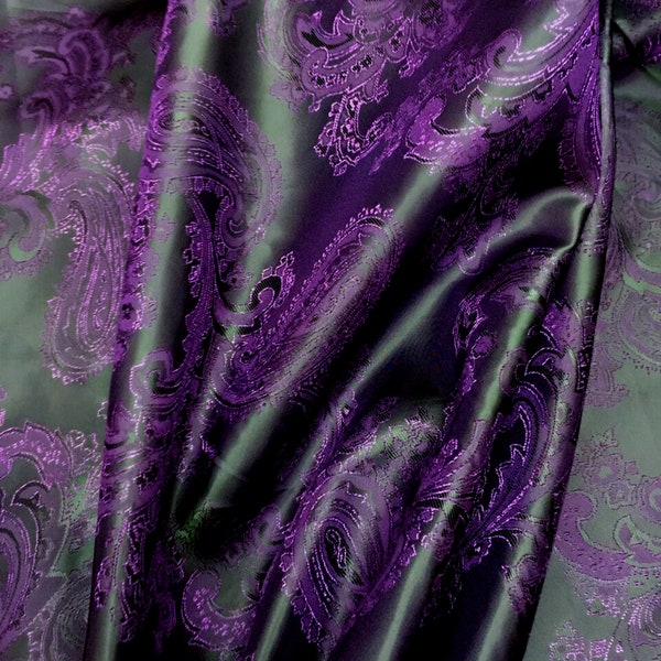 Purple Black Two-Tone Iridescent Paisley Viscose Jacquard Woven Fabric Material for Jackets Suits Shirts Skirts Lining