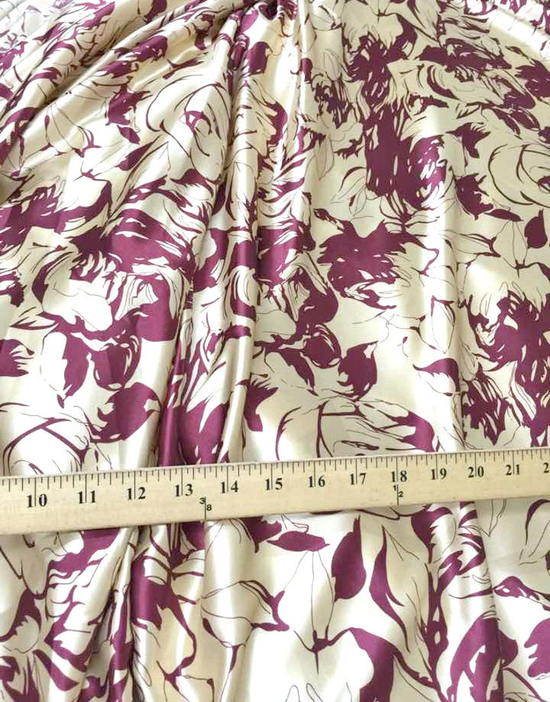 Smooth Roses Print Dark Red and Gold Faux Silk Satin Fabric Material for Wild rags Scarves Dresses Tops
