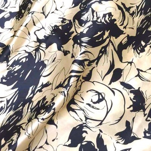 Smooth Roses Print Black and Gold Faux Silk Satin Fabric - Etsy