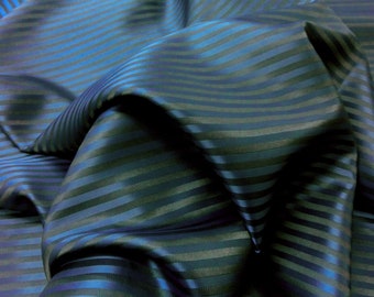 Striped Cupro Bemberg Jacquard Fabric: Dark Blue/Black Lining