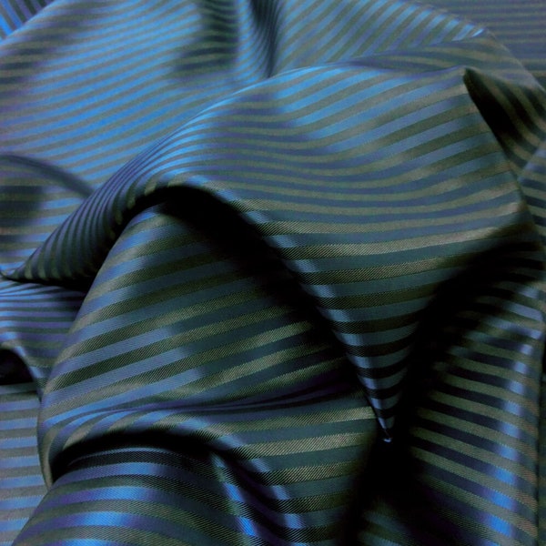 Striped Viscose Jacquard Woven Fabric Material for Jackets Suits Shirts Skirts Lining - Dark Blue/Black