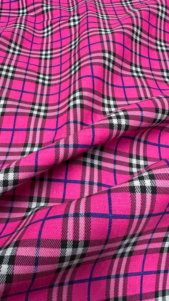 Hot Pink Plaid Prints Poly Cotton Fabric: 44