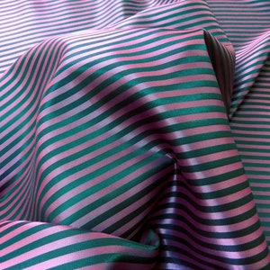 Cupro Bemberg Stripes Viscose Jacquard Woven Fabric Material for Jackets Suits Shirts Skirts Lining - Pink/Gray