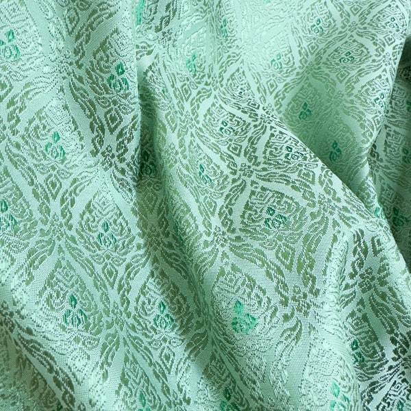 Thai-Laos Traditional Artificial Silk Fabric Material Celadon Green for Skirts Wraps Wedding Dresses