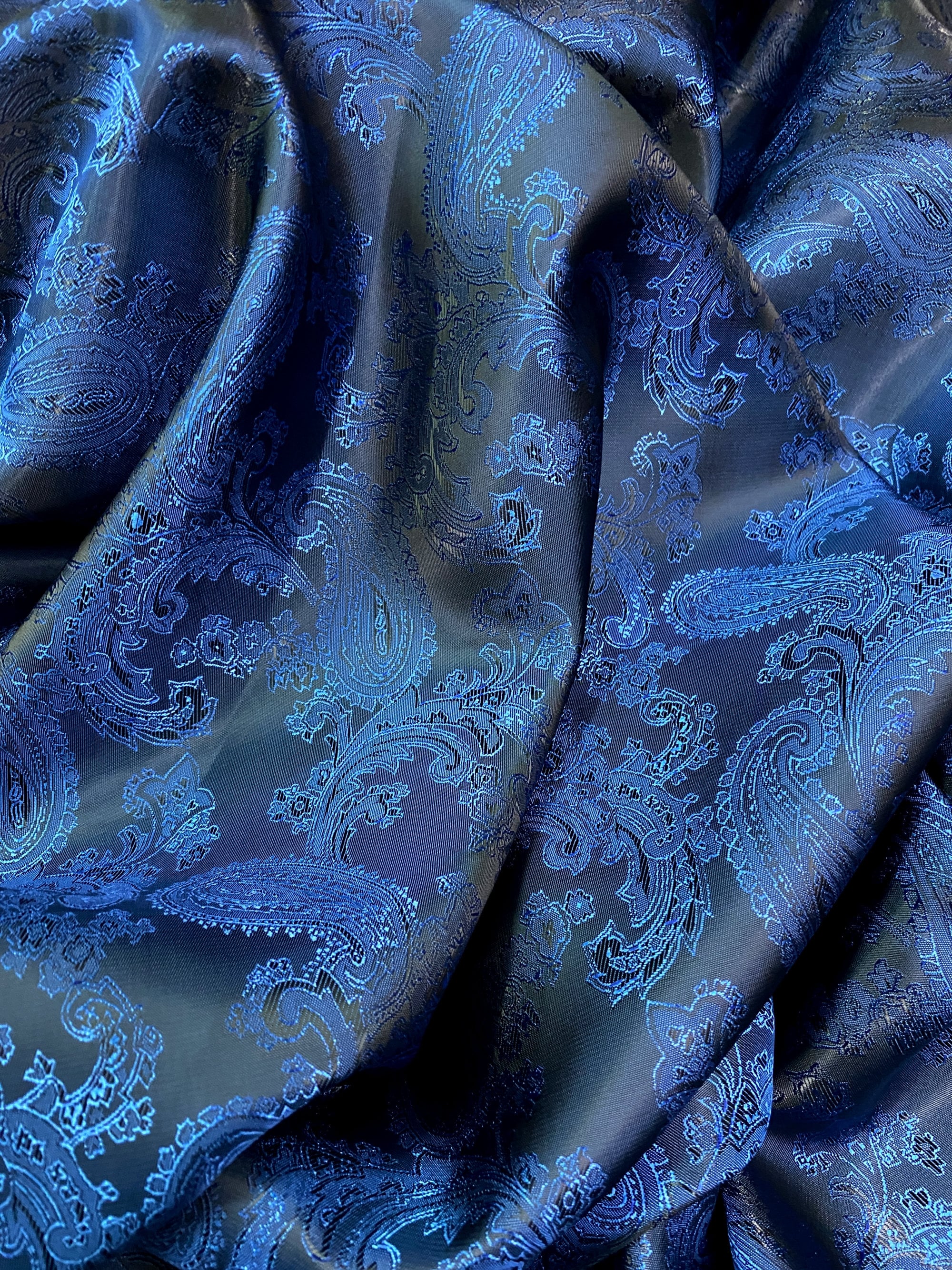 Blue Paisley Jacquard Cupro Bemberg Lining Fabric - 58