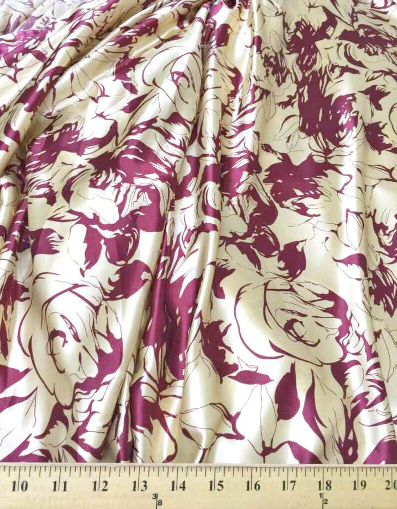 Smooth Roses Print Dark Red and Gold Faux Silk Satin Fabric Material for Wild rags Scarves Dresses Tops