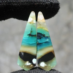 Blue Opalized Petrified Wood Copper Inside Pair Earring , Indonesia Opal Gemstone, Loose Gemstone For Making Jewelry, Hand Polished Stone