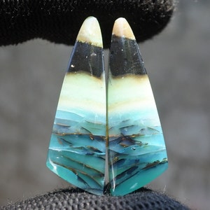 Blue Opalized Petrified Wood Copper Inside Pair Earring , Indonesia Opal Gemstone, Loose Gemstone For Making Jewelry, Hand Polished Stone