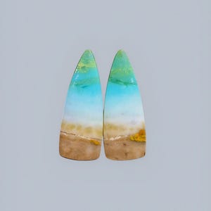 Blue Opalized Petrified Wood Copper Inside Pair Earring , Indonesia Opal Gemstone, Loose Gemstone For Making Jewelry, Hand Polished Stone