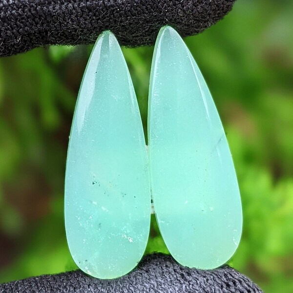 Natural Chrysoprase Pair Earring, Brilliant Chrysoprase Gemstone Cabochon For Jewelry Making, Pendant, Gemstone