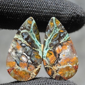 Rare Opalized Petrified Wood Copper Inside Pair Earring  , Indonesia Opal Gemstone, Hand Polished Stone
