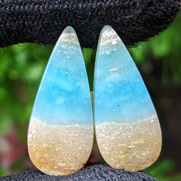 Blue Opalized Petrified Wood Pair Earring , Indonesia Opal Gemstone, Loose Gemstone For Making Jewelry, Hand Polished Stone