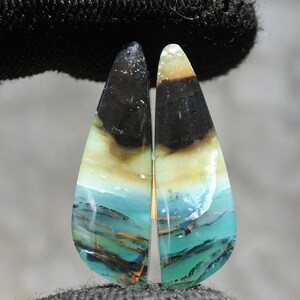 Blue Opalized Petrified Wood Copper Inside Pair Earring , Indonesia Opal Gemstone, Loose Gemstone For Making Jewelry, Hand Polished Stone